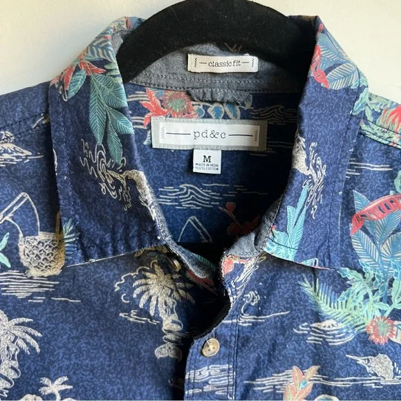 PD&C Navy Tropical Print Casual Shirt - Picture 2 of 7
